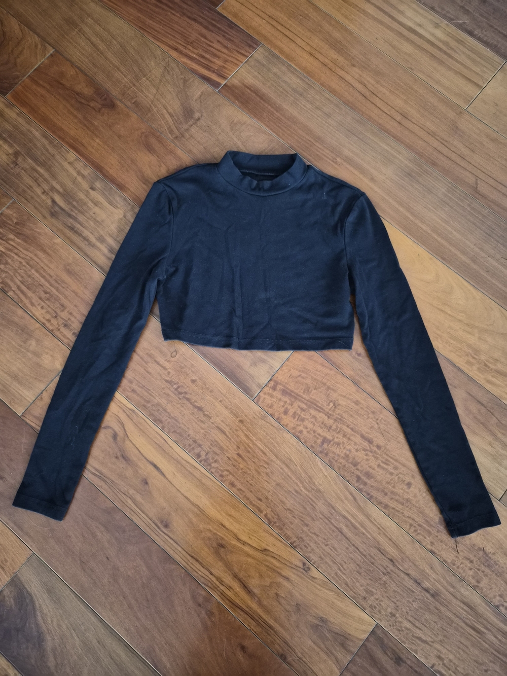 Black Long Sleeve Mock Neck Crop Top - Size XS